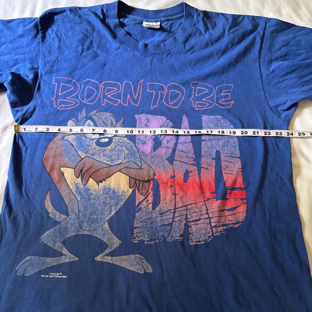 Vtg FREEZE Taz Born To Be Bad 1996 (98) Mega Print T Shirt 90s Looney Tubes XL - Picture 7 of 7